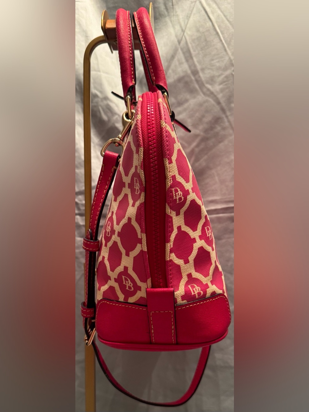 Dooney & Bourke Pink & Ivory Monogram Sanibel Dome Satchel - Picture 6 of 16